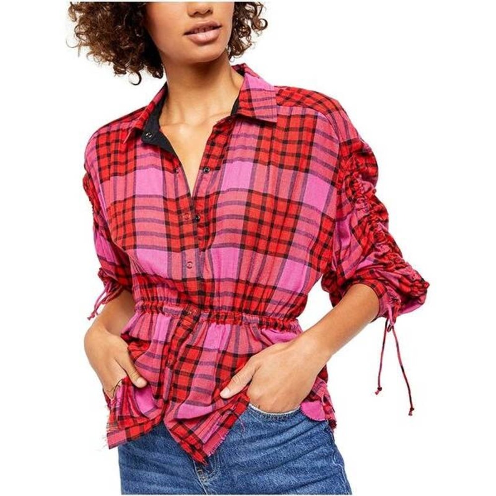 We the Free Free People Women's Pacific Dawn Drawstring Plaid T-Shirt